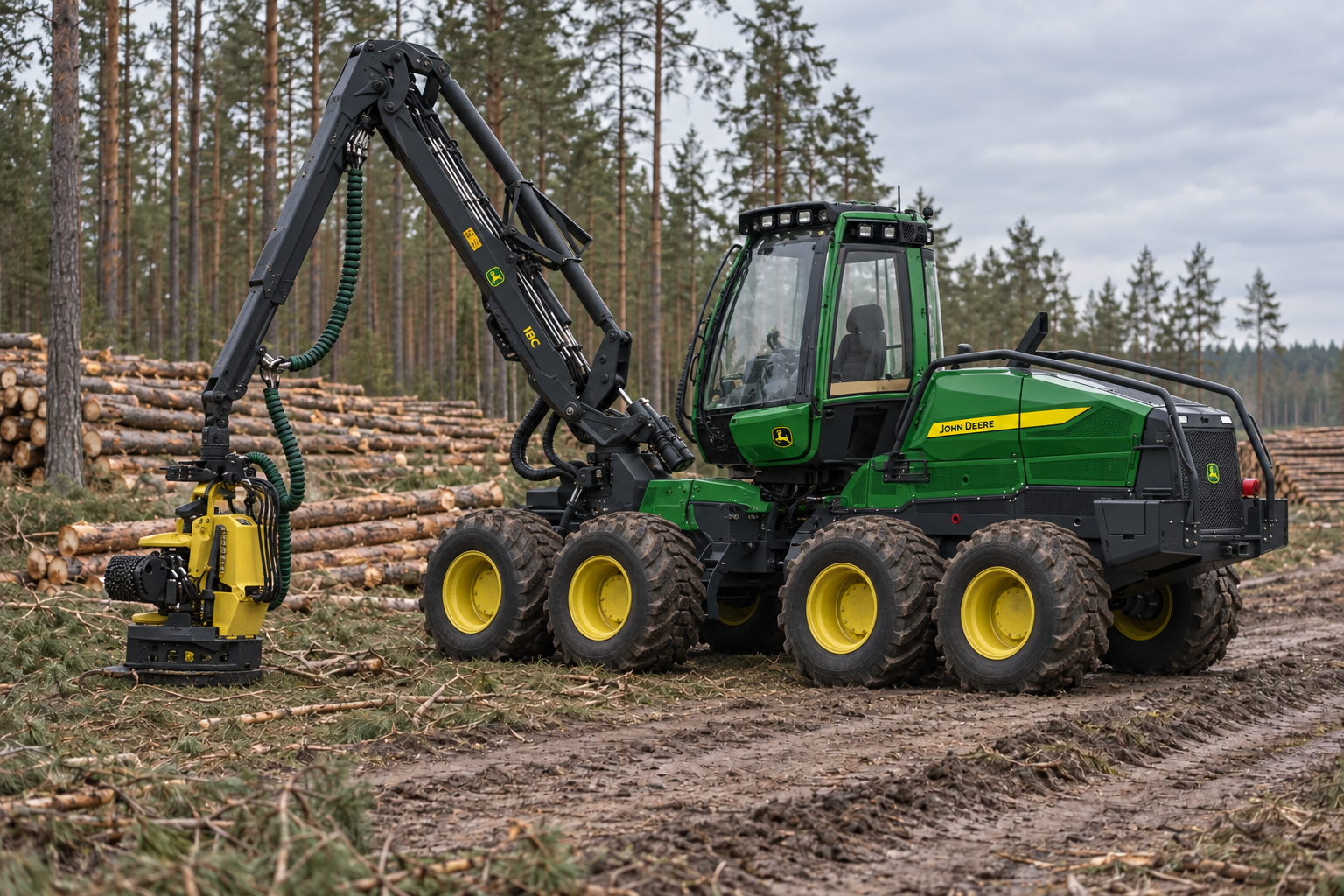 John Deere H serijos medkirtės iliustracija